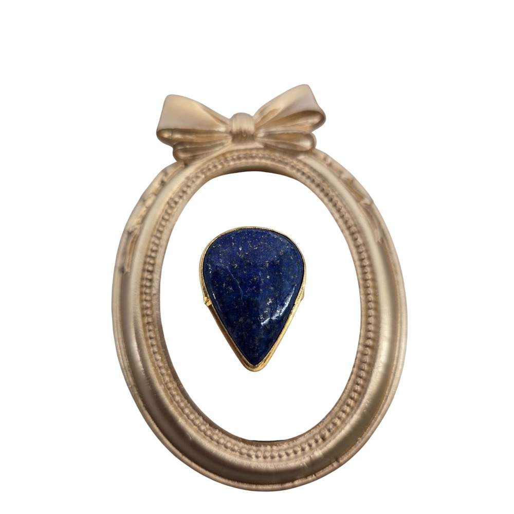 Lapis Lazuli Statement Ring Womens Size 10.5 Teardrop Gold Tone Blue EUC